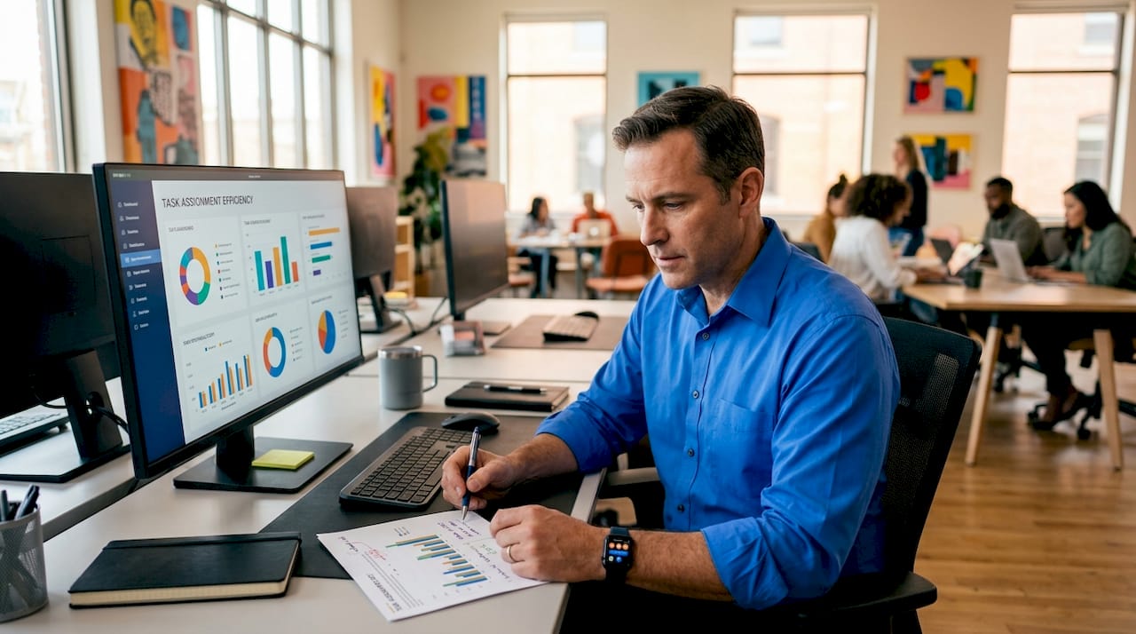 Employee monitoring automated assignment efficiency metrics
