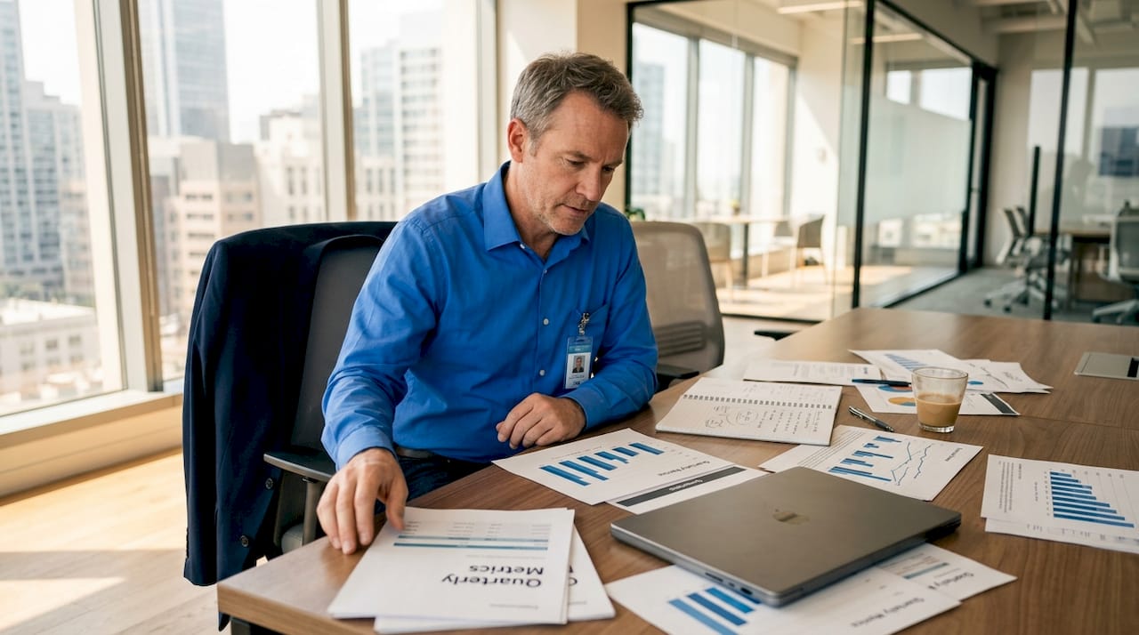 Business leader reviewing automation impact reports