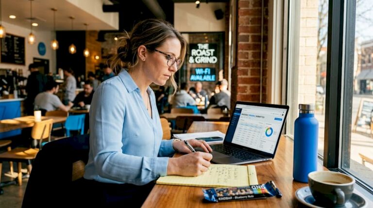 Professional woman automates back-office tasks at desk