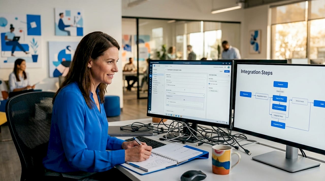 Woman configuring workflow automation tools