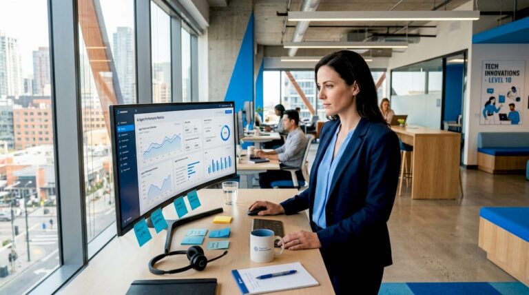Service team manager reviewing AI agent dashboard