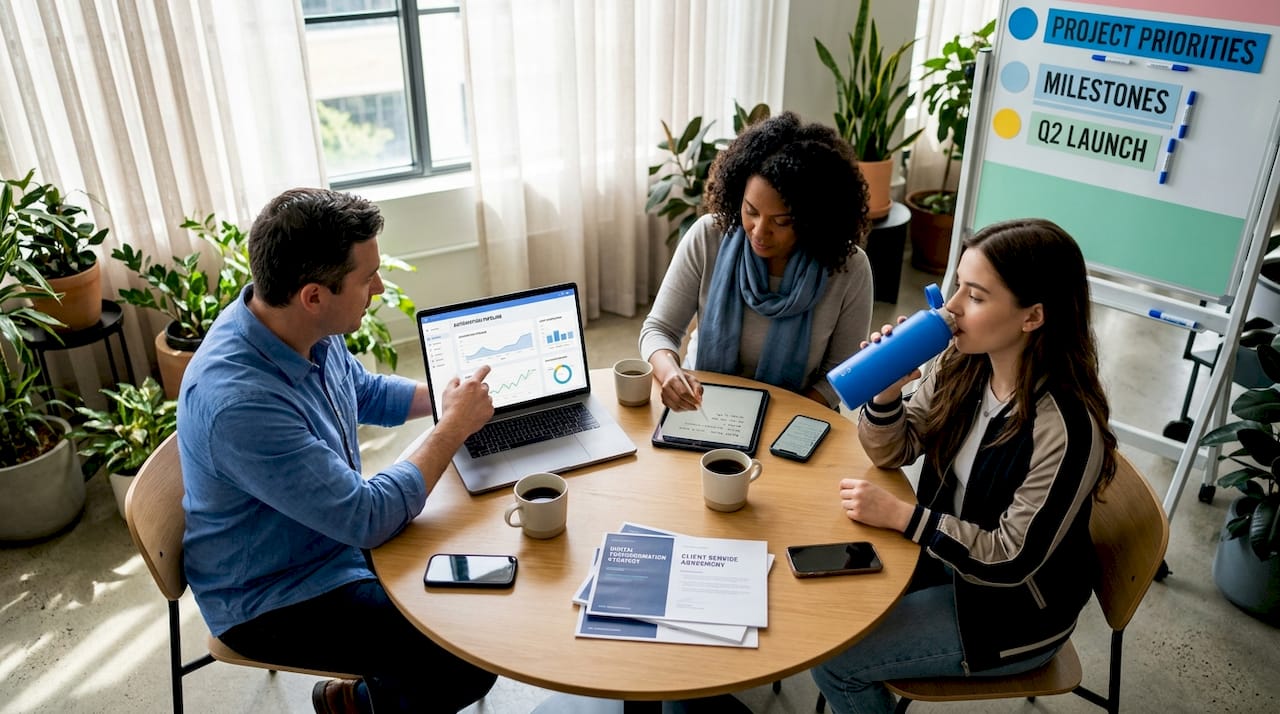 Service team collaborating using automation tools