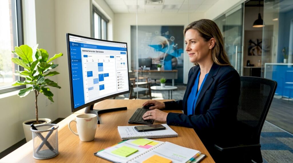 Businesswoman working on automation dashboard