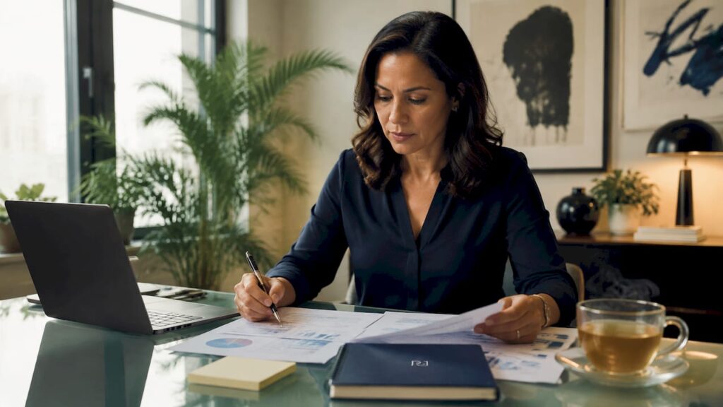 Business leader reviewing cloud analytics reports
