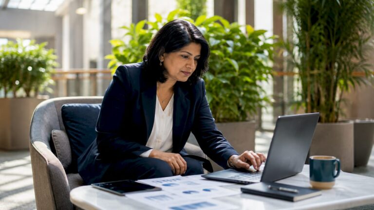 Business leader working with laptop in office
