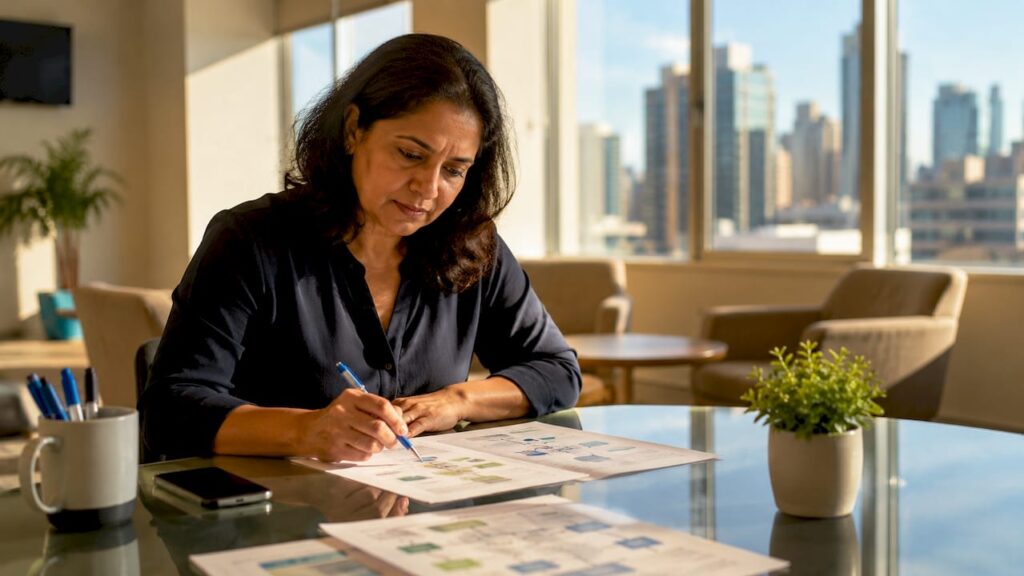 Healthcare administrator reviewing automation workflow